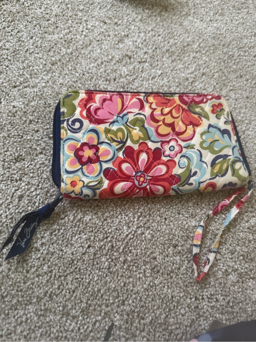 Vera Bradley Floral Multicolor Zip Wallet Wristlet - Navy Trim